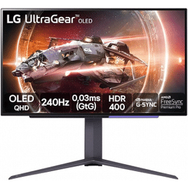 Monitor Gamer LG UltraGear OLED – Tela OLED 27” QHD HDR400 True black 1.5M:1 240Hz 003ms (GtG) NVIDIA® G-SYNC® AMD FreeSync™ Premium Pro – 27GS95QE-B