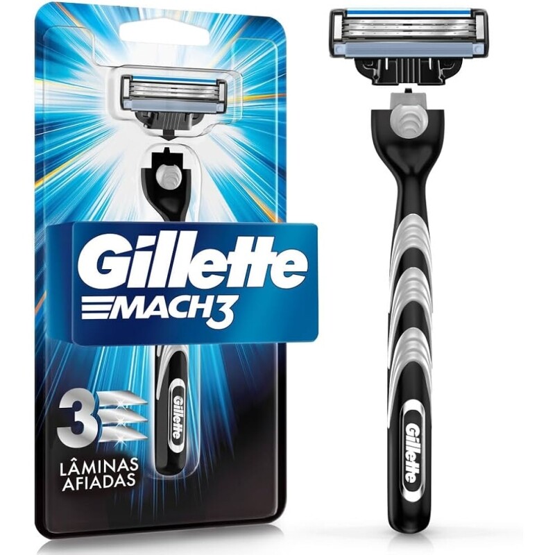 Gillette Mach3 Aparelho de Barbear Recarregável com 3 Lâminas Afiadas por Mais Tempo 1 Ud