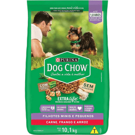 2 Pacotes Ração Purina Dog Chow Nestlé Extralife Filhotes Mini e Pequenos Carne Frango E Arroz - 10,1Kg Cada