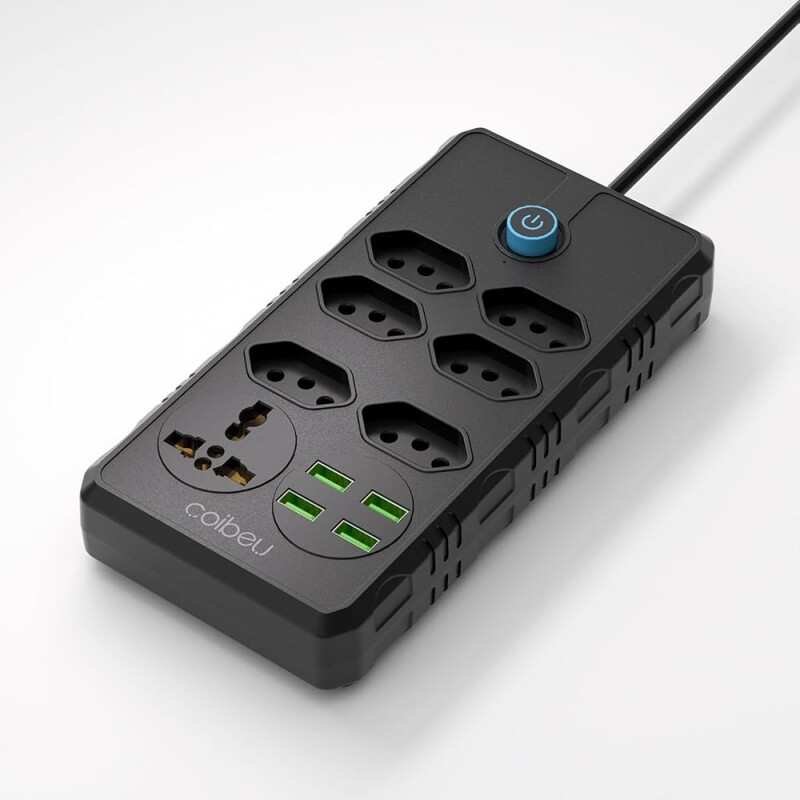 Extensão Tomada Régua 6 Tomadas 4 Interfaces USB 1 Tomada Universal