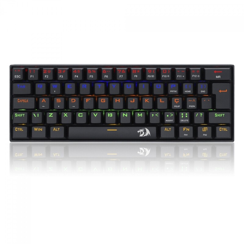 Teclado Gamer Mecânico Redragon Lakshmi Rainbow Switch Preto ABNT2 60% Black K606R PT-BLACK