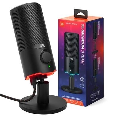 Microfone Quantum Stream JBL Podcast USB RGB Otimizado pra PC/MAC/PS5/PS4/Nintendo Switch Montagem Universal Metálico