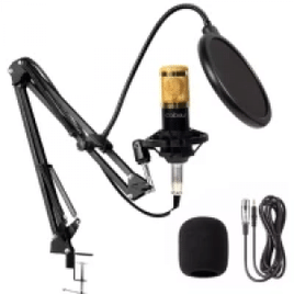 Kit Microfone Condensador Com Suporte Articulado de Mesa