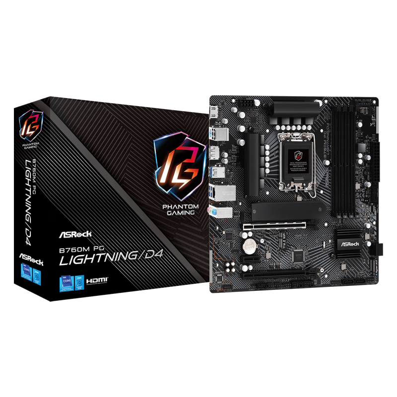 Placa Mãe ASRock B760M PG Lightning/D4 Chipset B760 Intel LGA 1700 mATX DDR4 90-MXBLY0-A0UAYZ