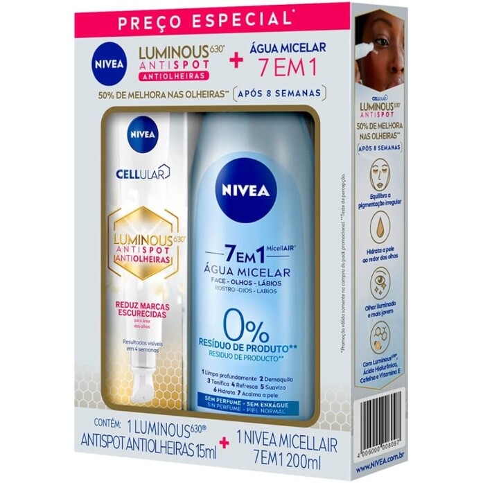 Kit Nivea Luminous 630 Antiolheiras 15ml + Nivea Água Micelar 7 em 1 200ml