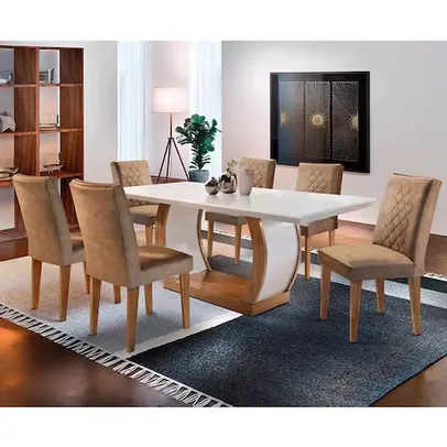 Conjunto De Mesa De Jantar Com 6 Cadeiras Estofadas Maia