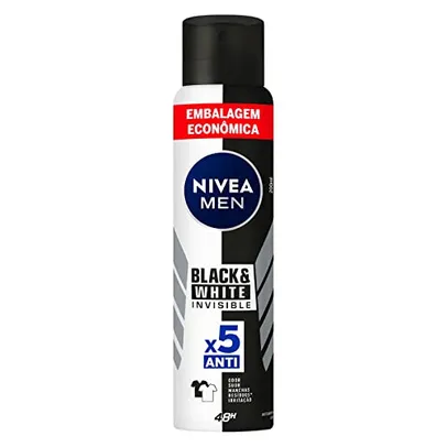 (REC) NIVEA MEN Desodorante Antitranspirante Aerossol Invisible Black & White 200ml - Proteção eficaz de 48 horas contra suor e mau odor