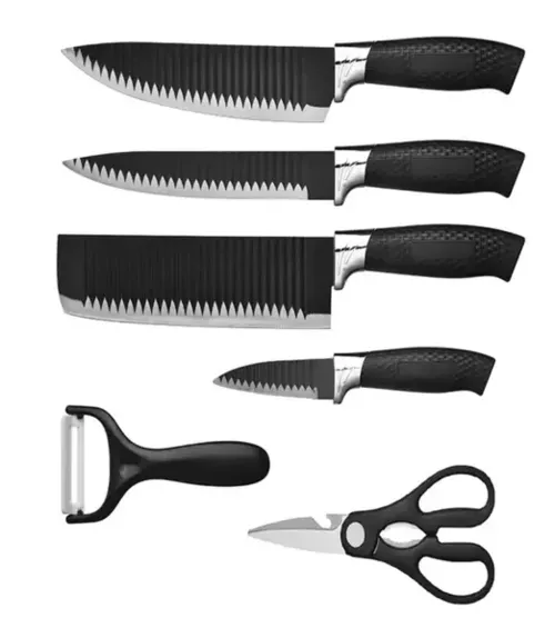 Kit Conjunto Jogo De Facas Antianderente Kit 6 Peças Chef Cozinha Aço Inoxidável Churrasco