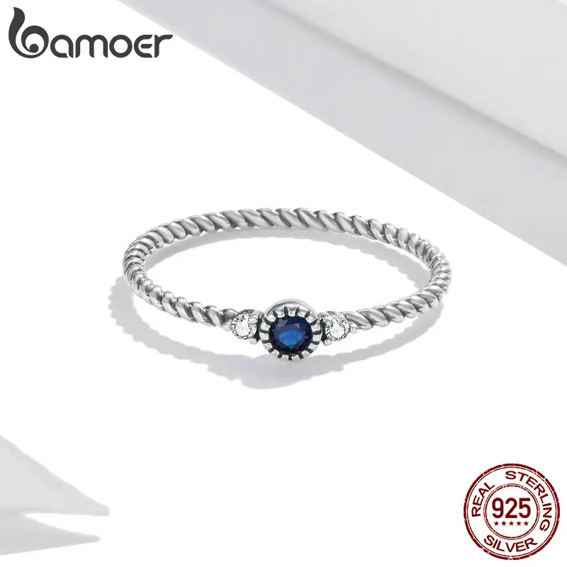 Bamoer - Anel Zirconia Azul Prata 925 Original - Aliança de Noivado