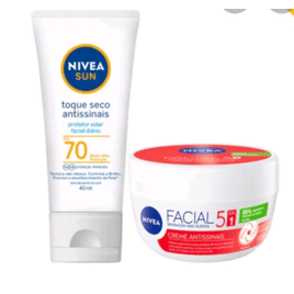 Kit NIVEA Sun Protetor Solar Facial Toque Seco Antissinais Fps70 40ml + Creme Facial Antissinais