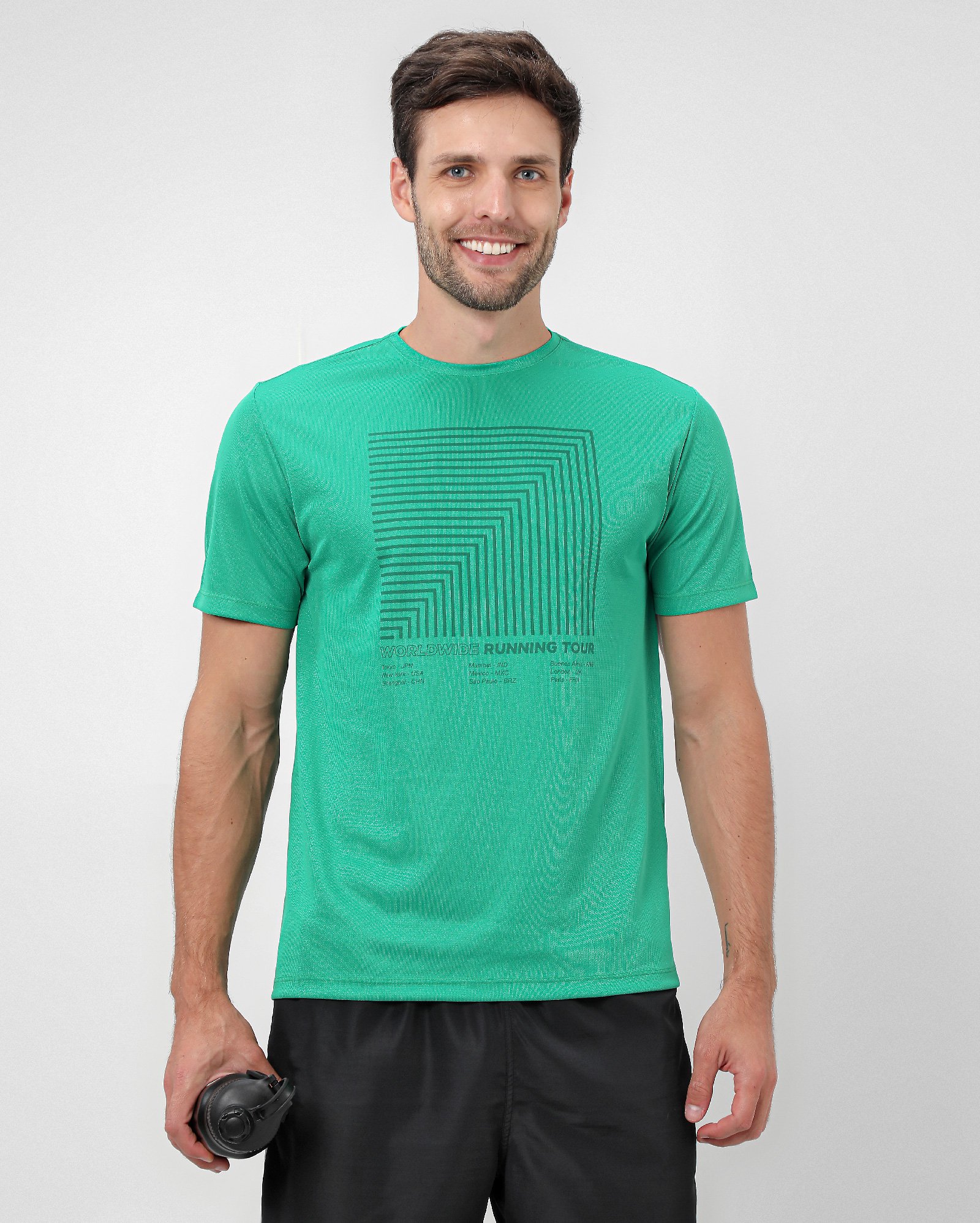 Camiseta esportiva masculina regular running tour verde | BodyWork by