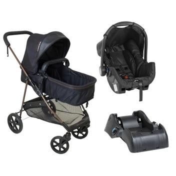 Carrinho de bebe moises napoli trio preto cobre + bebe conforto grid + base - galzerano