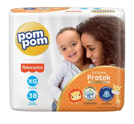 (LEVA 3 e pague 2 ) Fralda Pom Pom XG Derma Protek 38 Unidades - 0.75 a tira