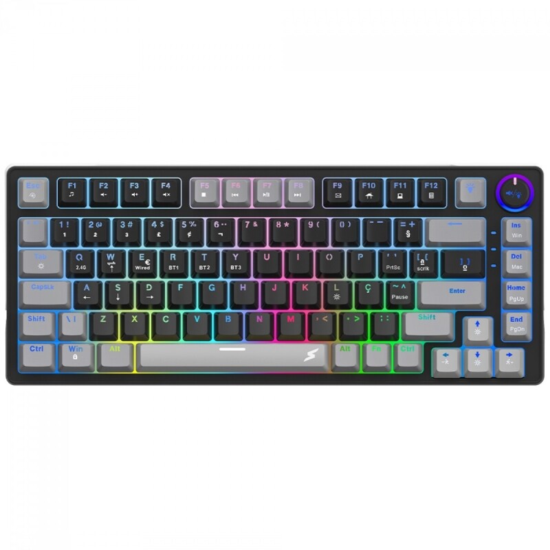 Teclado Gamer SuperFrame Ribbon Wireless RGB Switch Red 75% ABNT Hot Swap Black/Grey