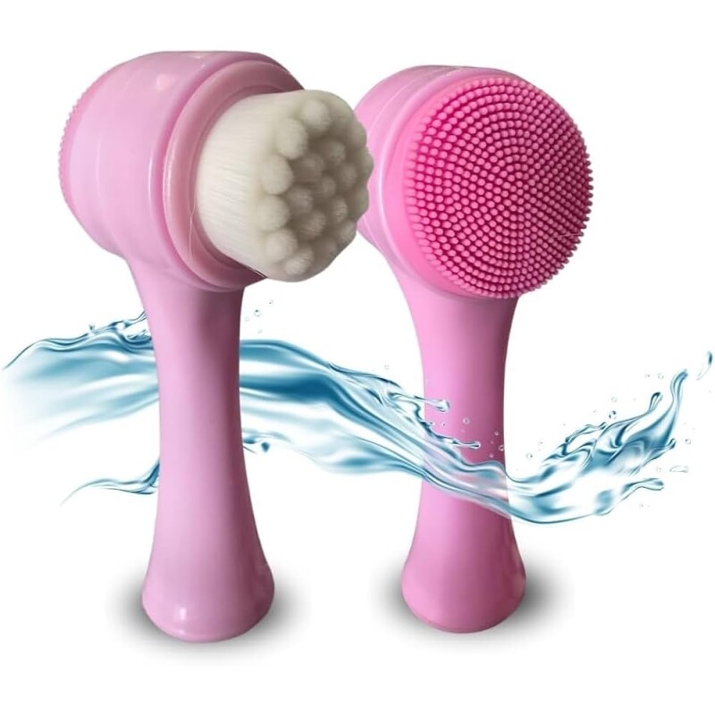 Escova Facial de Limpeza Profunda 2 em 1 Silicone Macio para Cuidados com a Pele (Rosa - Cabo)