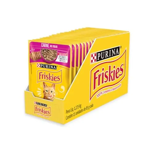 [REC] [Lev 7 por R$24,98 un] Pack Nestlé Purina Friskies Ração Úmida Para Gatos Adultos Carne Ao Molho - Com 15 Sachês 85g