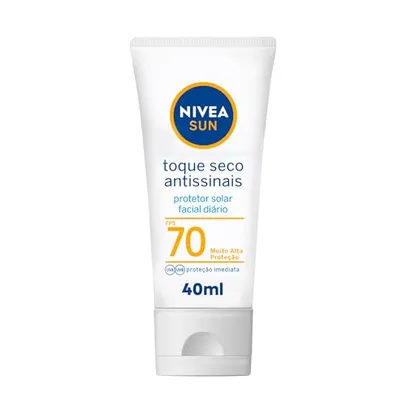 (REC)NIVEA SUN Protetor Solar Facial Toque Seco Antissinais FPS 70 40ml - Com muito alta proteção contra raios UVA/UVB, controla o brilho