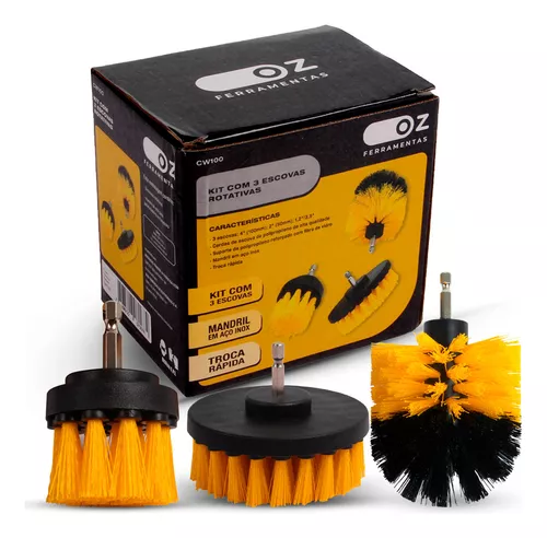 Kit 3 Escovas Limpeza Box Sofas Tapetes Estofados Banheiro Cor Amarelo e Preto CW100 OZ