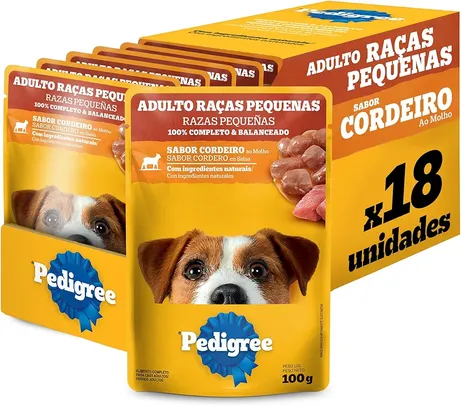 (REC) Pack Ração Úmida Pedigree Sachê Cordeiro ao Molho para Cães Adultos de Raças Pequenas 100 g - 18 unidades