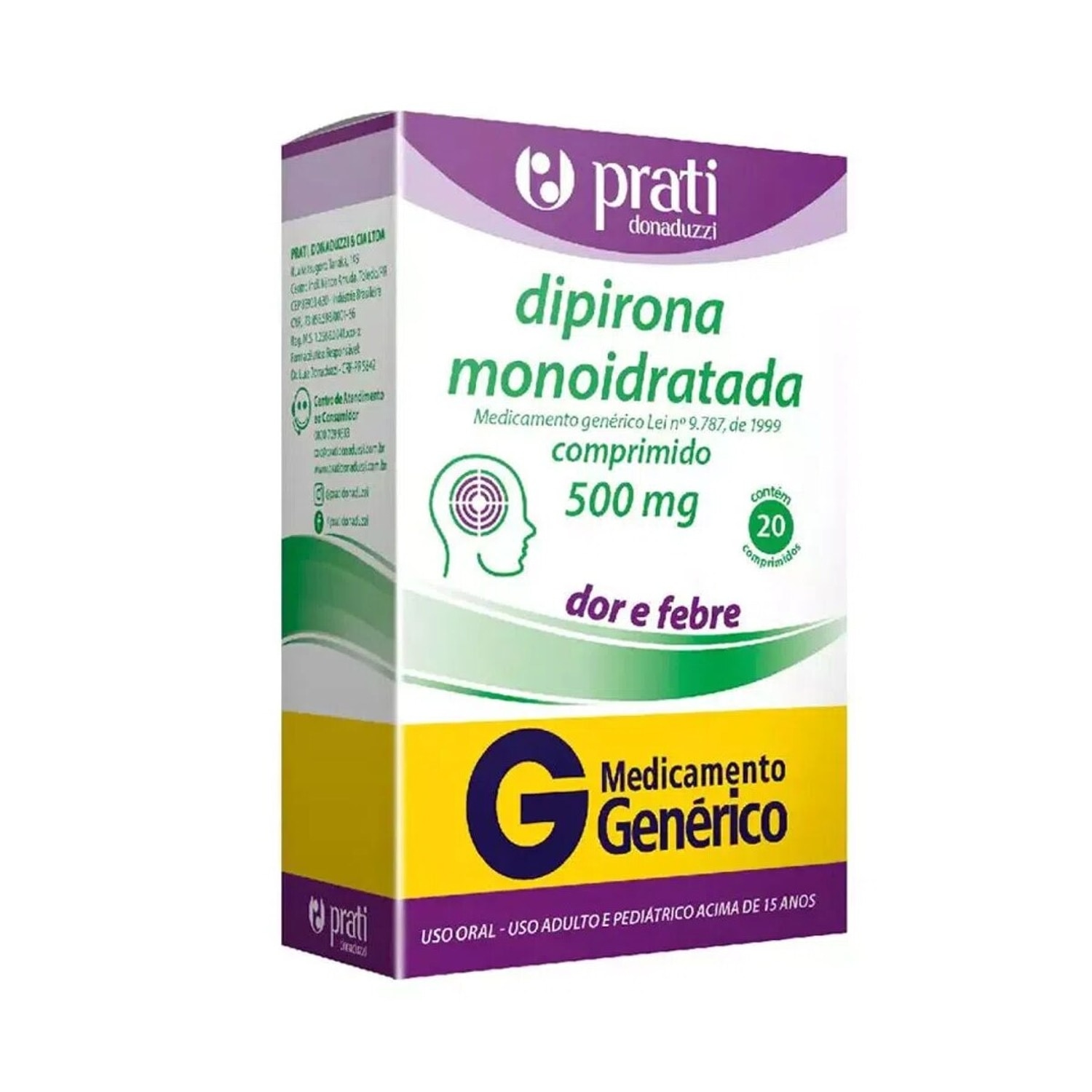 Dipirona Moniodratada 500mg 30 Comprimidos Prati Donaduzzi Generico