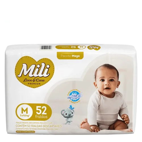 (COMPRANDO 4 )Fralda Mili Love & Care Premium M 52 Unidades - 0.57 a tira