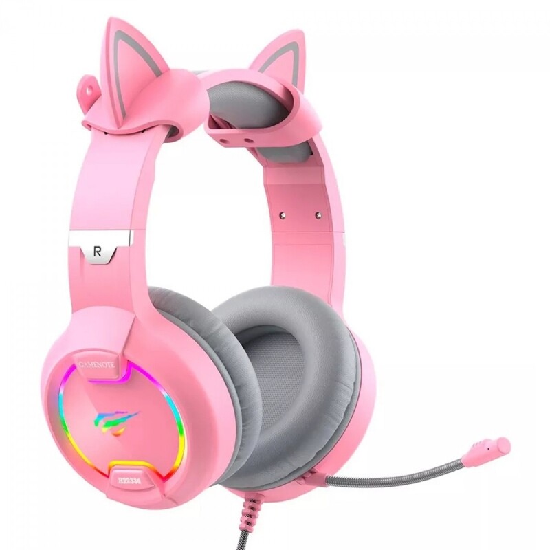 Headset Gamer Havit H2233D Cat RGB 3.5mm Drivers de 40mm Pink