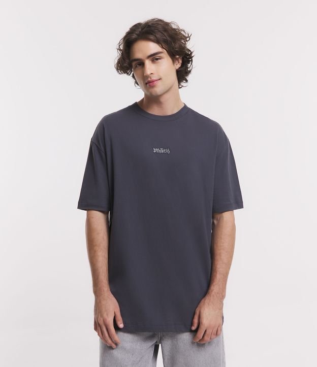 Camiseta Relaxed em Meia Malha com Estampa Emborrachada