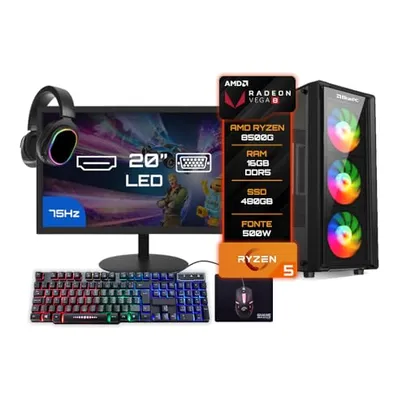 PC GAMER COMPLETO BLUEPC AMD RYZEN 5 8500G 16GB DDR5 SSD 480GB MONITOR 20" - KIT GAMER TECLADO MOUSE