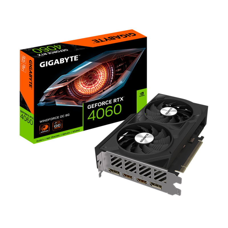 Placa de Vídeo Gigabyte NVIDIA GeForce RTX 4060 WINDFORCE OC 8GBGDDR6 DLSS Ray Tracing GV-N4060WF2OC-8GD