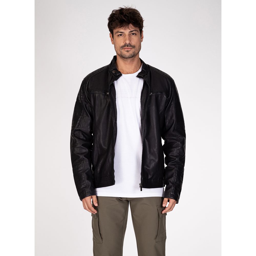 Jaqueta De Couro Pu Zíper Com Forro De Pelo