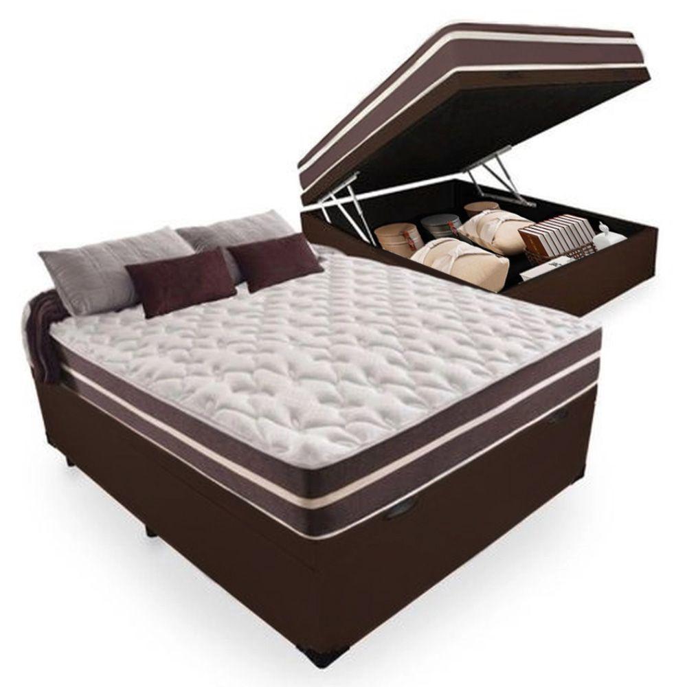 Cama Box Baú Casal + Colchão De Molas Comfort Prime Classic Superlastic 138x188x64 Marrom