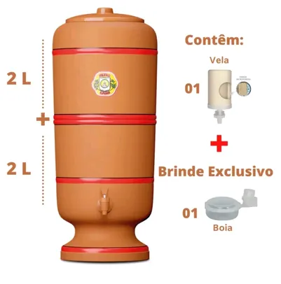 Filtro de Barro Tradicional 4 Litros com 1 Vela e 1 Boia - São Pedro