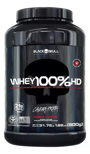 [LEVE 2] 1.8Kg Whey 100% HD Pote 2x 900g - Black Skull Morango Strawberry