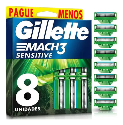 [Saldo MP/ Compre 3 R$ 112] Gillette Mach3 Sensitive carga de barbeador 8 unidades