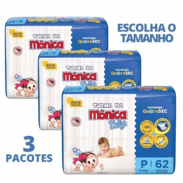 3 Pacotes Fralda Turma da Mônica Baby Mega (Vários Tamanhos)