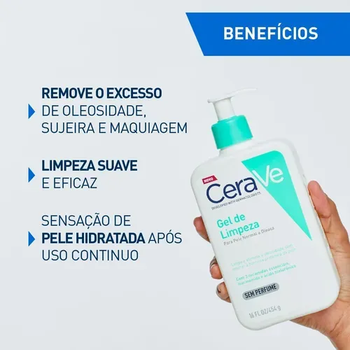 [ PRIME ] CeraVe, Gel de Limpeza Facial para pele oleosa, com Ácido Hialurônico e Niacinamida, 454g