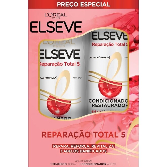 Kit L'Oréal Paris Shampoo 400ml + Condicionador 400ml Elseve Reparação Total 5.