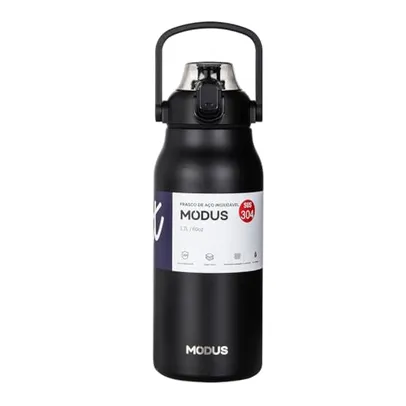 Garrafa Térmica De Grande Capacidade Em Aço Inoxidável Com Canudo 1700ML (Preto)