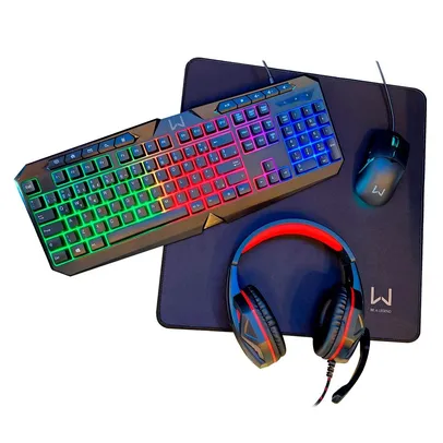 Kit Gamer Warrior Com Teclado RGB, Mouse 3200 DPI, 6 Botões, Headset, P3 e Mousepad (400X450) - TC304