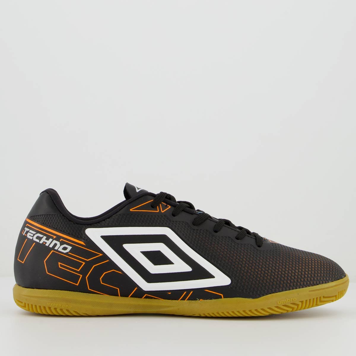 Chuteira Umbro Techno Futsal Preta e Laranja