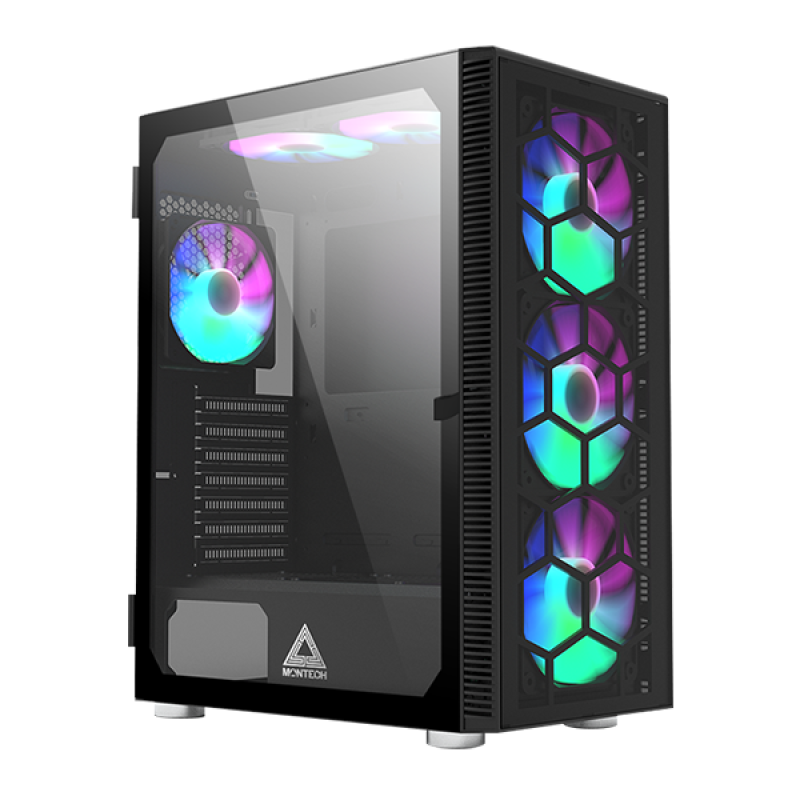 Gabinete Gamer Montech X3 Glass Mid Tower Black ATX Com 6 Fans Vidro Temperado