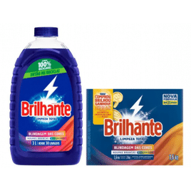 Kit Sabão Líquido Lava Roupas Brilhante Limpeza Total 3L + Sabão em Pó Original 1,6kg