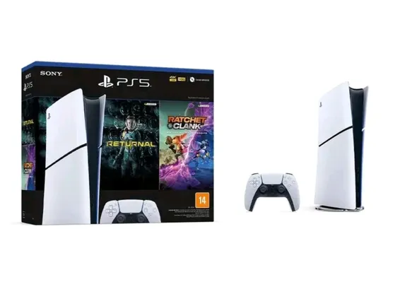 Console PlayStation 5 Slim, SSD 1TB, Edição Digital, Branco + 2 Jogos