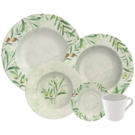 Aparelho de Jantar e Chá 20 Peças Tramontina - Porcelana Verde Redondo Oliva