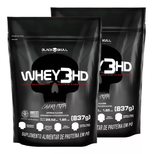 Kit 2 Whey 3 Hd 837g Refil Black Skull Sabor Baunilha