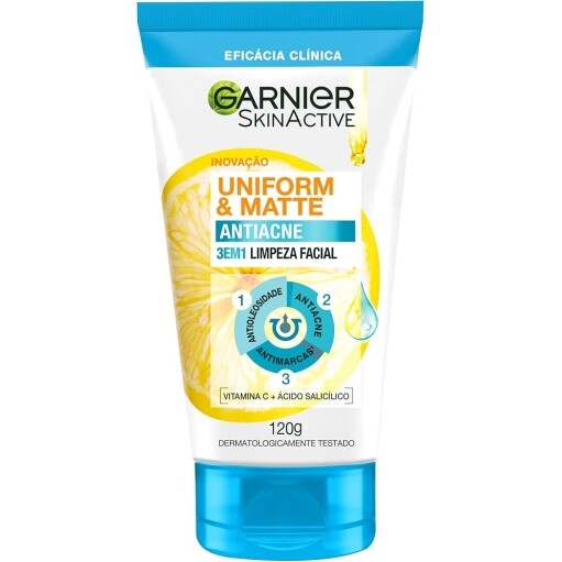 Sabonete Facial Garnier 3 em 1 Uniform & Matte Antiacne - 120g