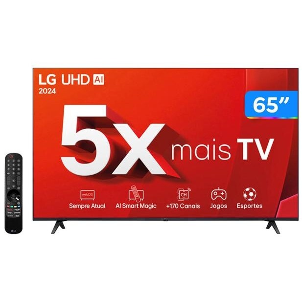 Smart TV 65" 4K UHD LCD LG 65UT8050PSA AI Processor Wi-Fi e Bluetooth 3 HDMI 2 USB