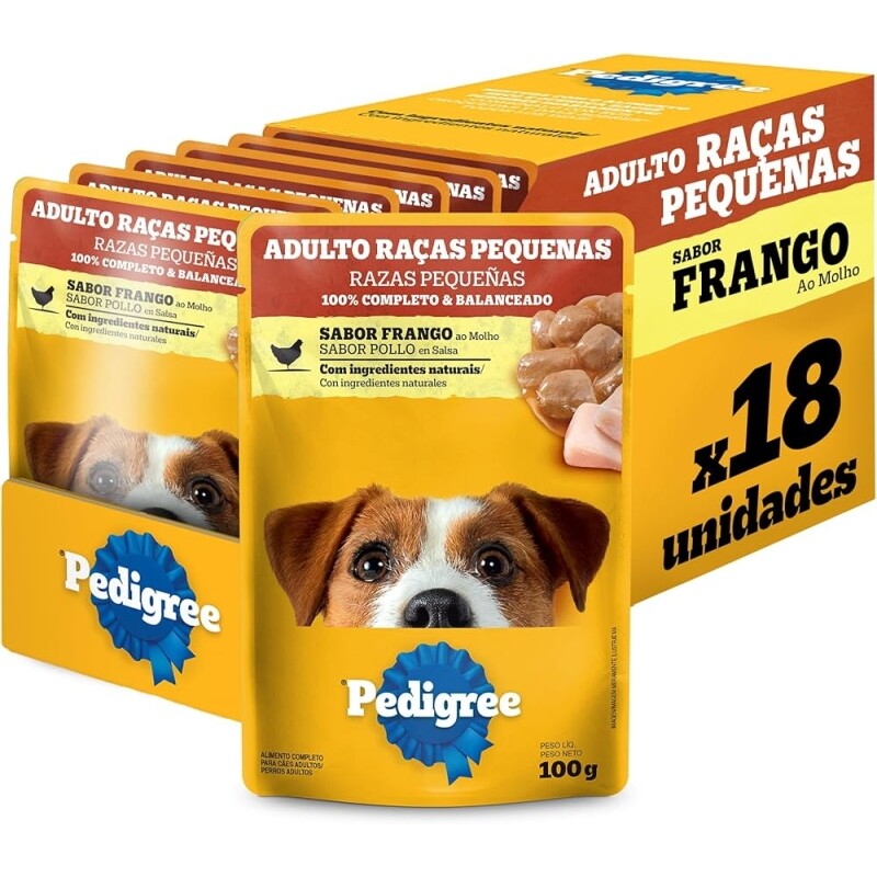 Pack Ração Úmida Pedigree Sachê Frango ao Molho para Cães Adultos de Raças Pequenas 100g - 18 unidades