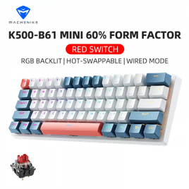 Mini Teclado Mecânico Machenike K500-B61 com Fio, Teclas Removíveis, Retroiluminação RGB 61 Teclas