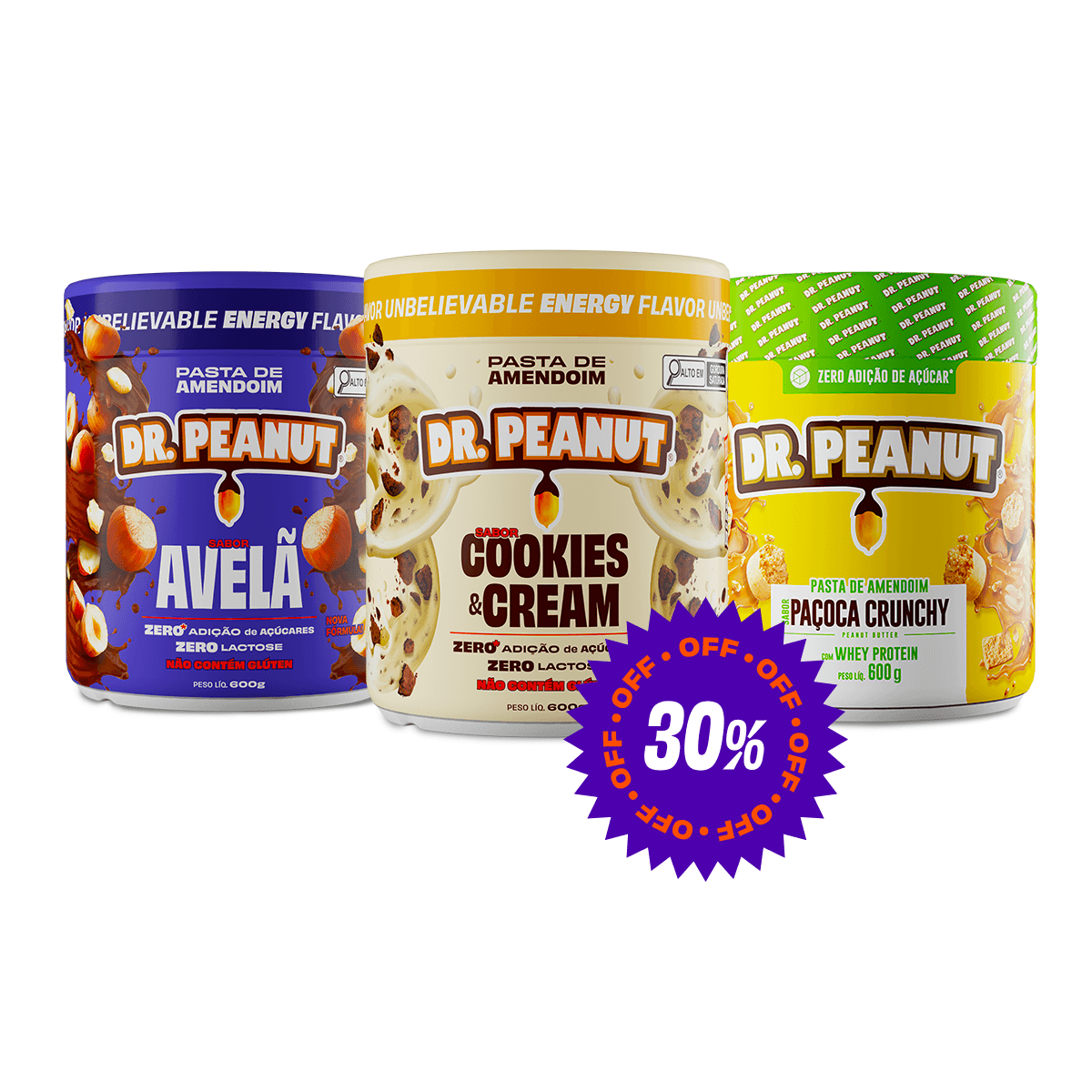 Combo do Ramon Dino Cookies & Cream 600g + Avelã 600g + Ganhe Paçoca 600g - Dr Peanut